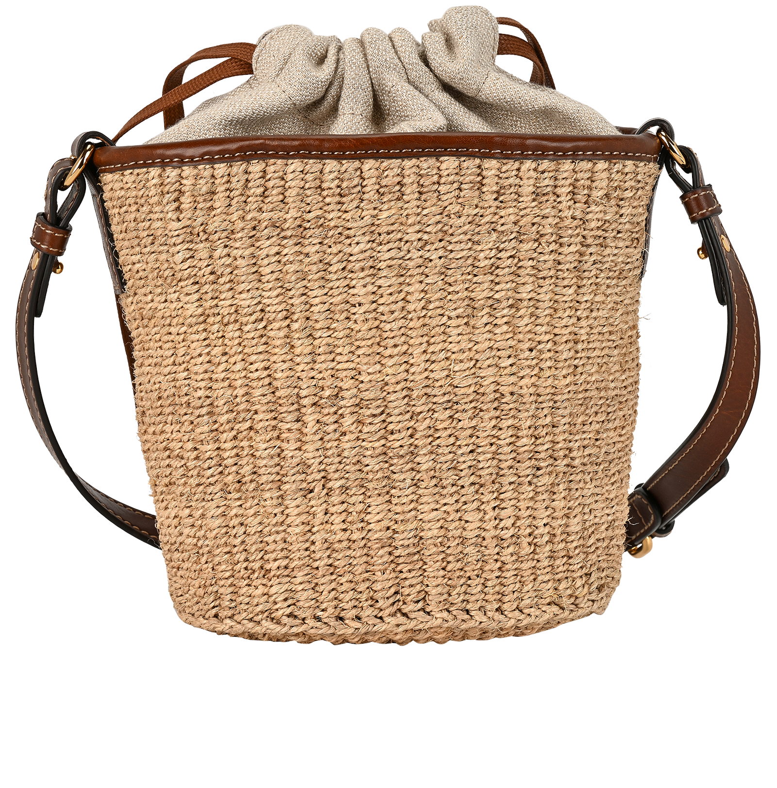 Logo Bucket Bag, &pound;230, Handbags, Beige/Brown, Raffia, Back view